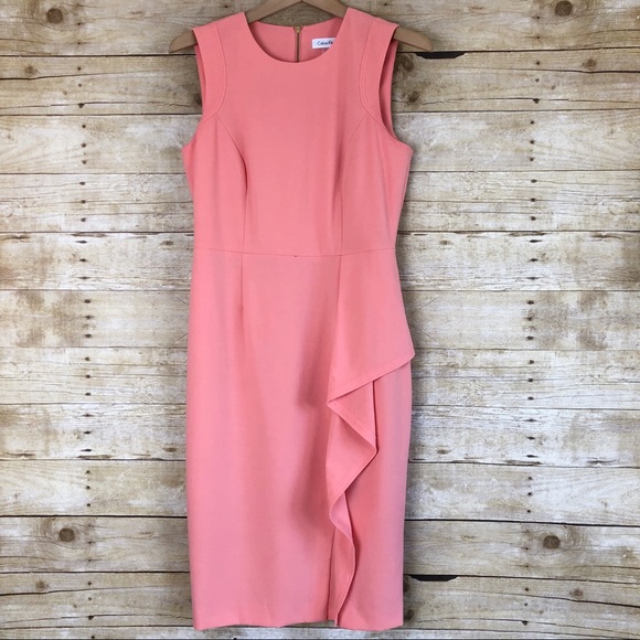 Calvin Klein Dresses & Skirts - Calvin Klein Peach Ruffle Sheath Dress